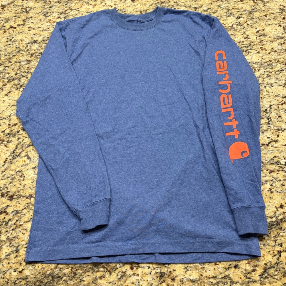 Carhartt Mens Long Sleeve Graphic Logo T-Shirt Blue Orange Original Fit M ws